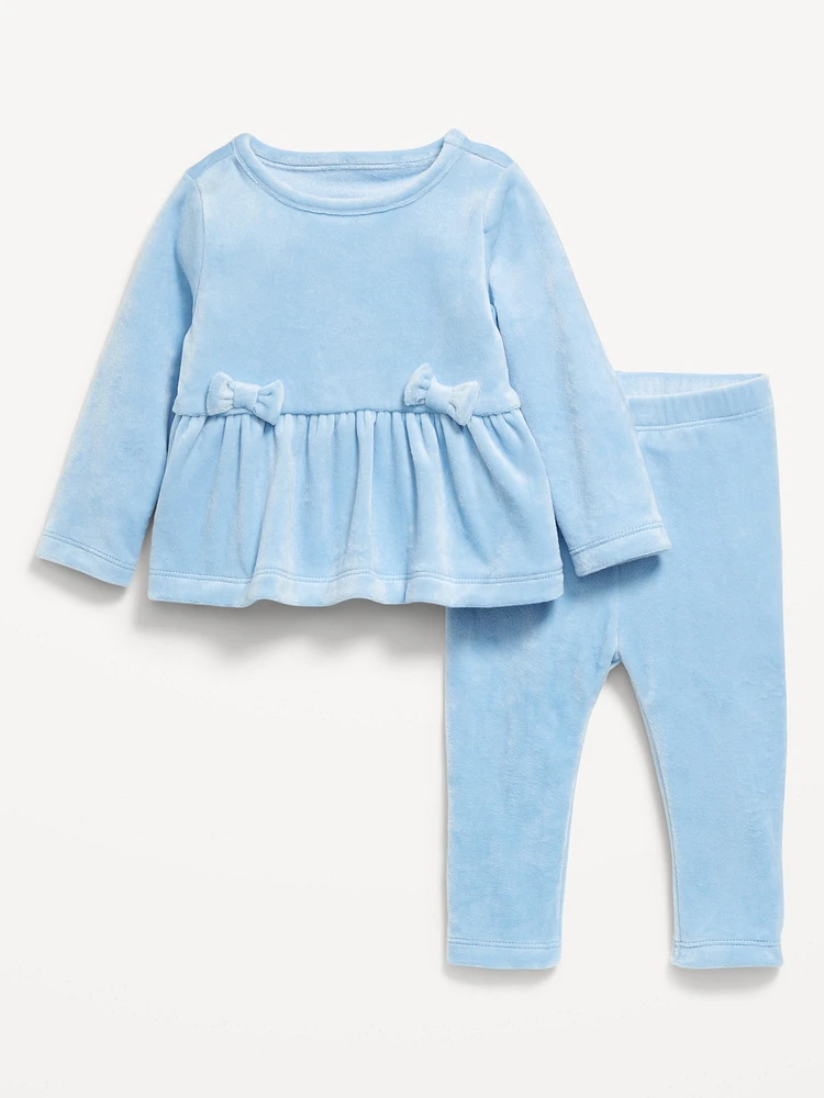 Cozy Velour Peplum Top and Leggings Set for Baby