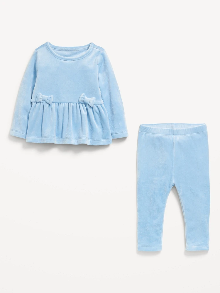 Cozy Velour Peplum Top and Leggings Set for Baby