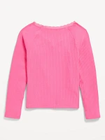 Long-Sleeve Ribbed Lace-Trim Top for Girls