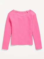 Long-Sleeve Ribbed Lace-Trim Top for Girls