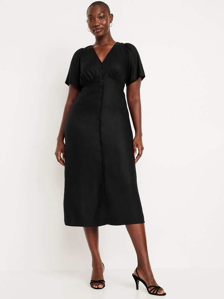 Button-Down Crepe Midi Dress