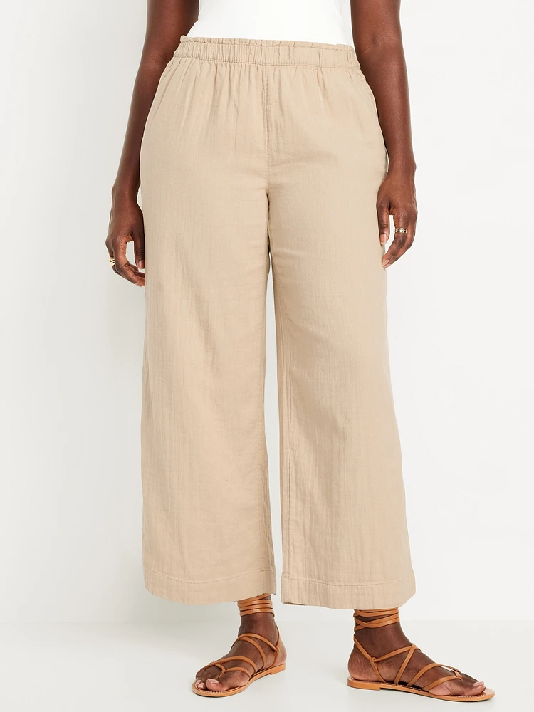 High-Waisted Crinkle Gauze Ankle Pants