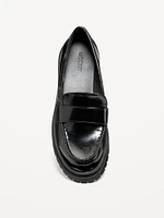 Faux-Leather Chunky Heel Loafers