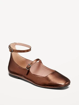 Double-Strap Faux Leather Mary Jane Flats