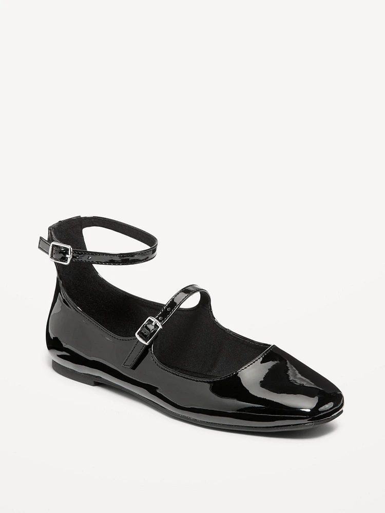 Double-Strap Faux Leather Mary Jane Flats