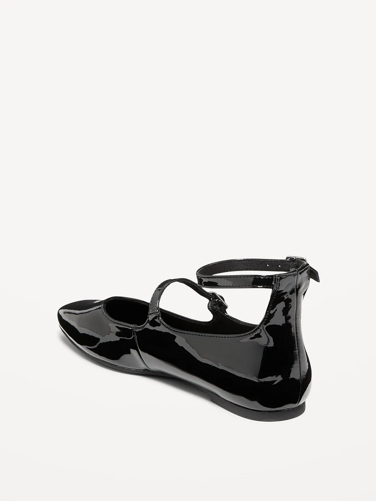 Double-Strap Faux Leather Mary Jane Flats