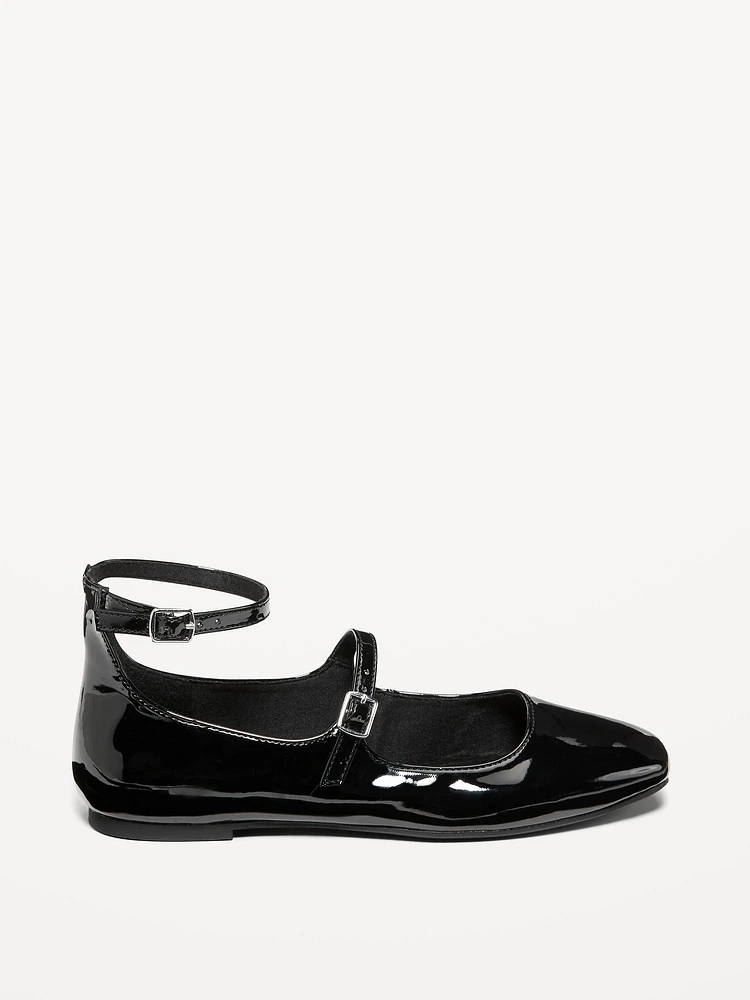 Double-Strap Faux Leather Mary Jane Flats