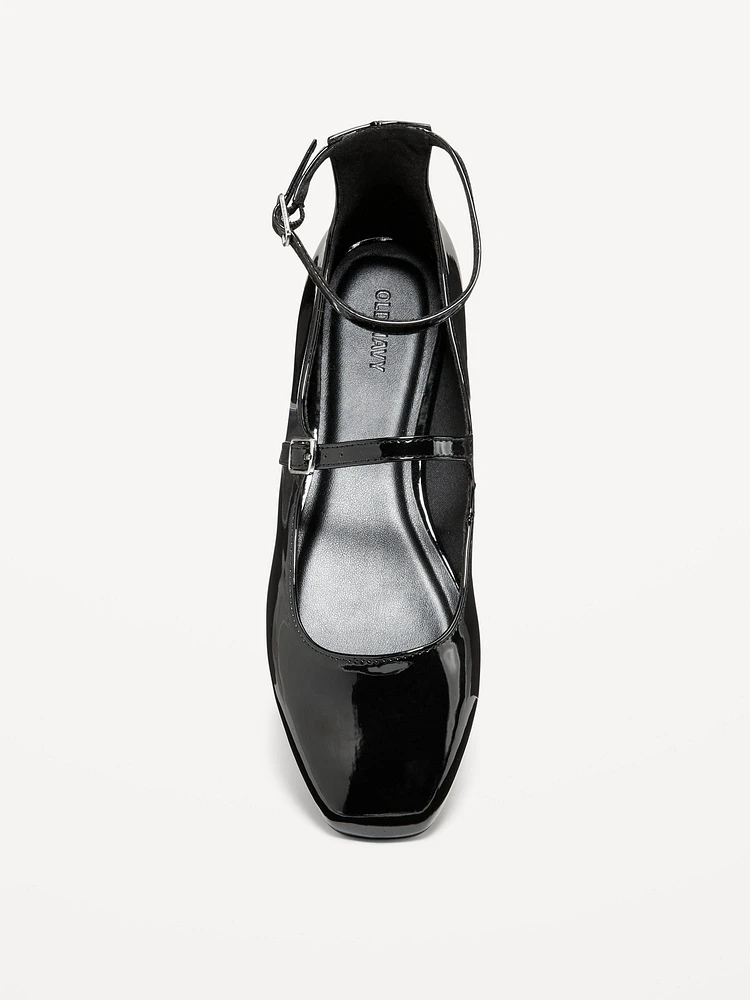 Double-Strap Faux Leather Mary Jane Flats