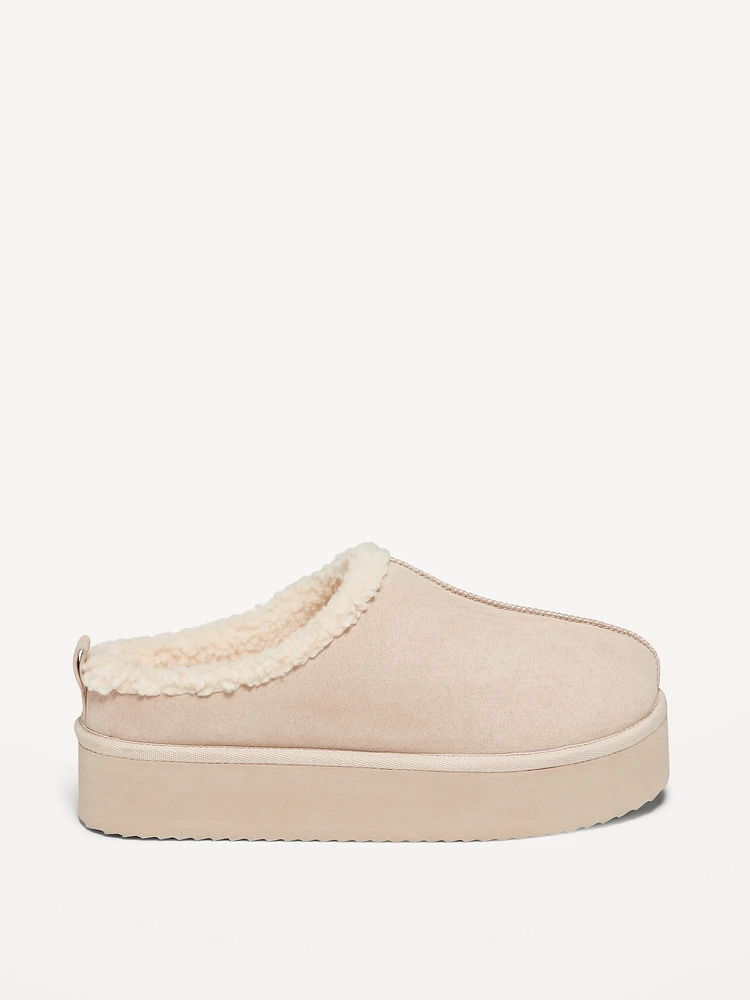 Sherpa-Lined Platform Slippers