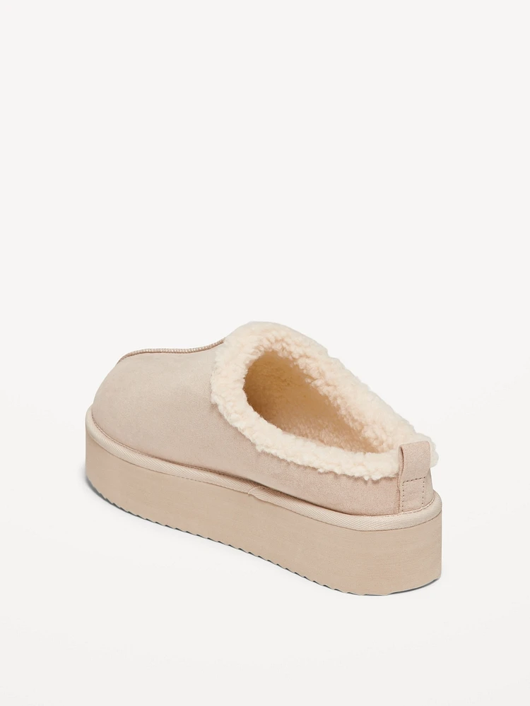 Sherpa-Lined Platform Slippers