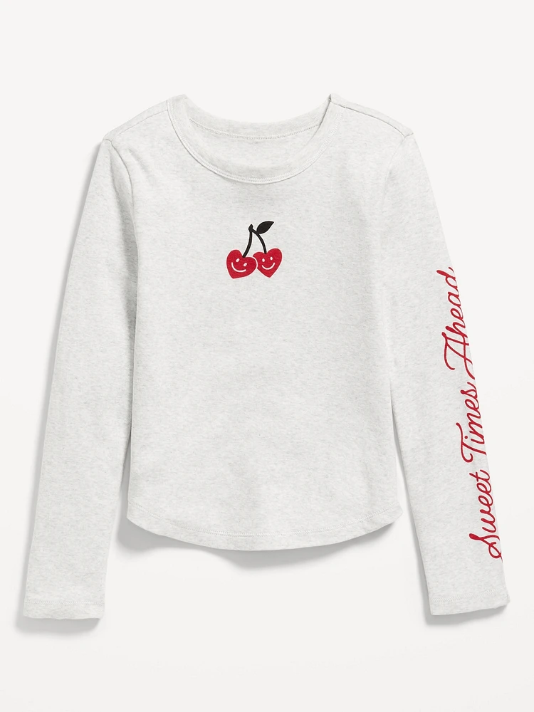 Long-Sleeve Textured-Knit Graphic T-Shirt for Girls