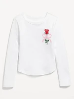 Long-Sleeve Textured-Knit Graphic T-Shirt for Girls