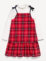 Ribbed Mock-Neck Top and Tie-Bow Ruffled Dress Set for Toddler Girls