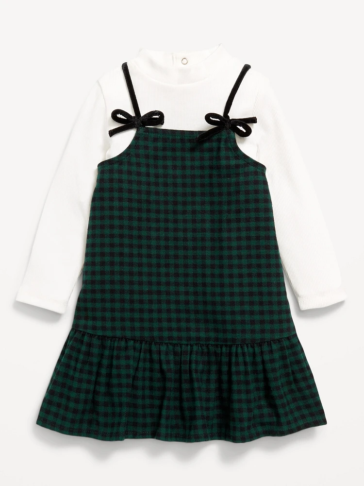 Ribbed Mock-Neck Top and Tie-Bow Ruffled Dress Set for Baby