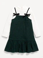 Ribbed Mock-Neck Top and Tie-Bow Ruffled Dress Set for Baby