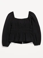 Long-Sleeve Double-Weave Bow Top for Girls