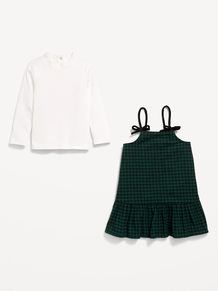 Ribbed Mock-Neck Top and Tie-Bow Ruffled Dress Set for Baby