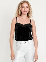 Lace-Trim Velvet Top