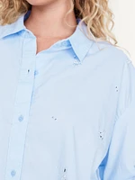 Embellished Cropped Button-Down Shirt