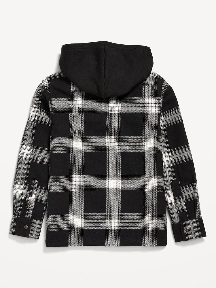 Long-Sleeve Hooded Flannel Utility Shirt for Boys