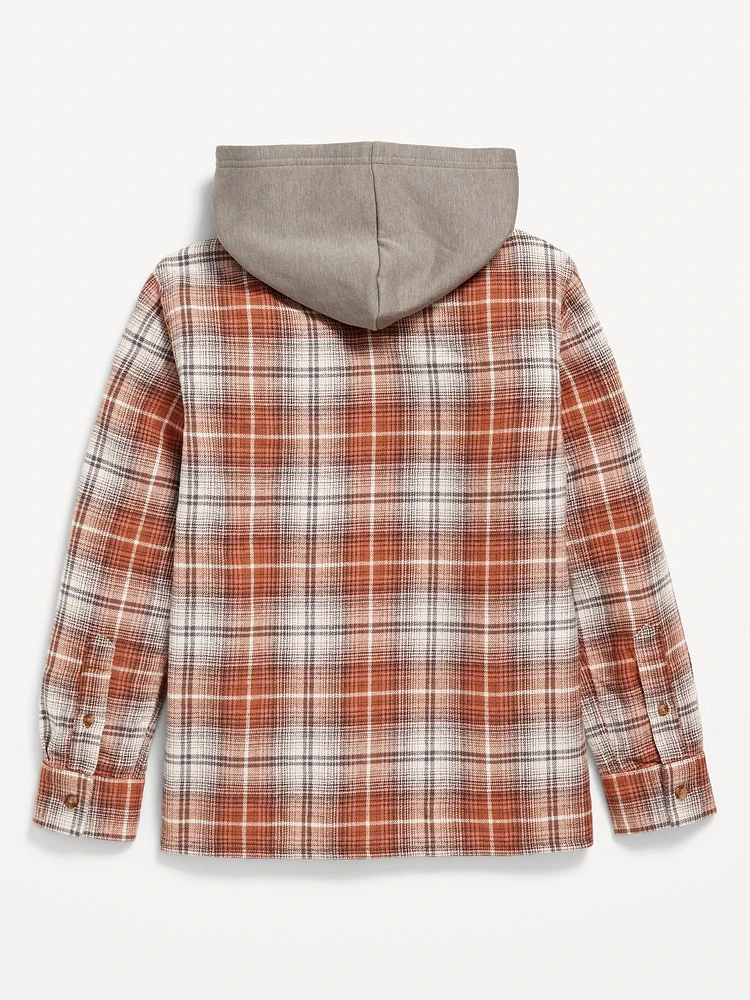 Long-Sleeve Hooded Flannel Utility Shirt for Boys