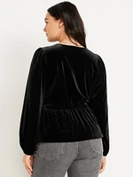 Waist-Defined Velvet Peplum Top