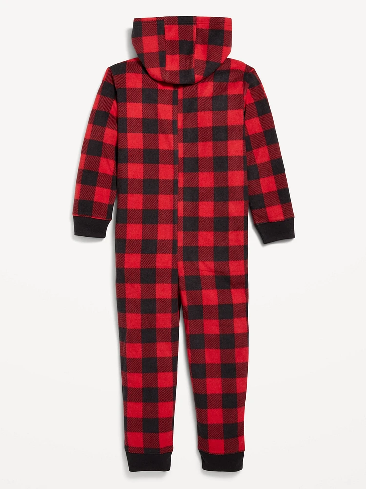 Printed Gender-Neutral Microfleece Hooded One-Piece Pajamas for Kids