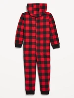 Printed Gender-Neutral Microfleece Hooded One-Piece Pajamas for Kids