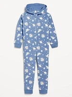 Printed Gender-Neutral Microfleece Hooded One-Piece Pajamas for Kids