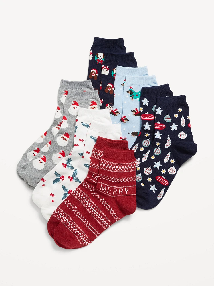 6-Pack Novelty Quarter Crew Socks for Women