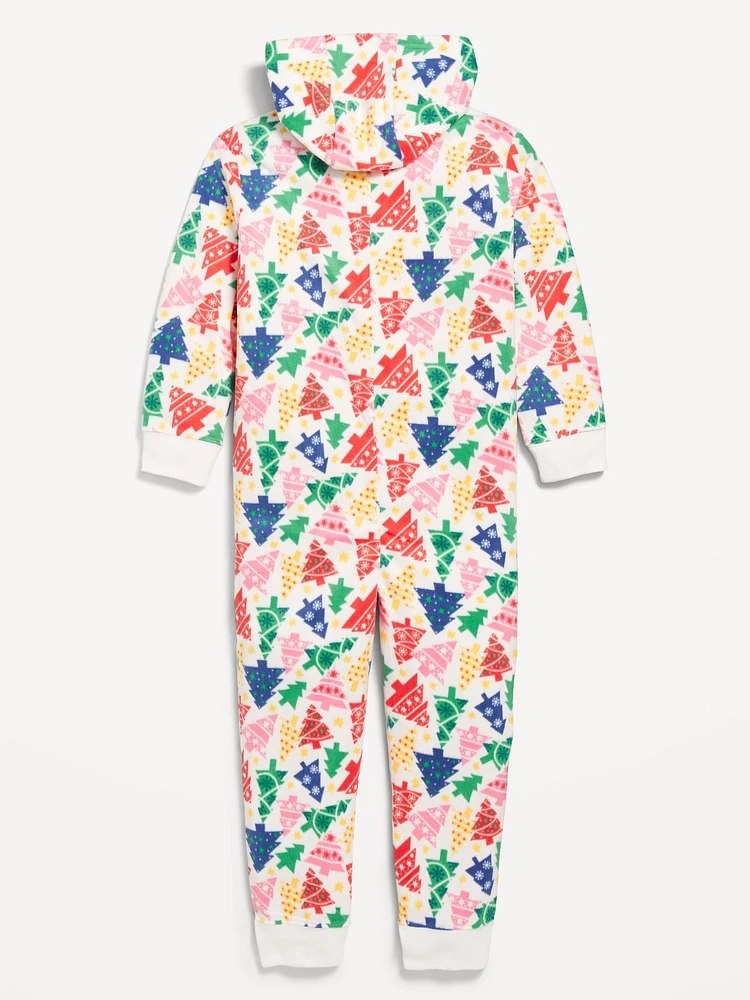 Printed Microfleece Hooded One-Piece Pajamas for Girls