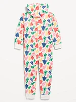 Printed Microfleece Hooded One-Piece Pajamas for Girls