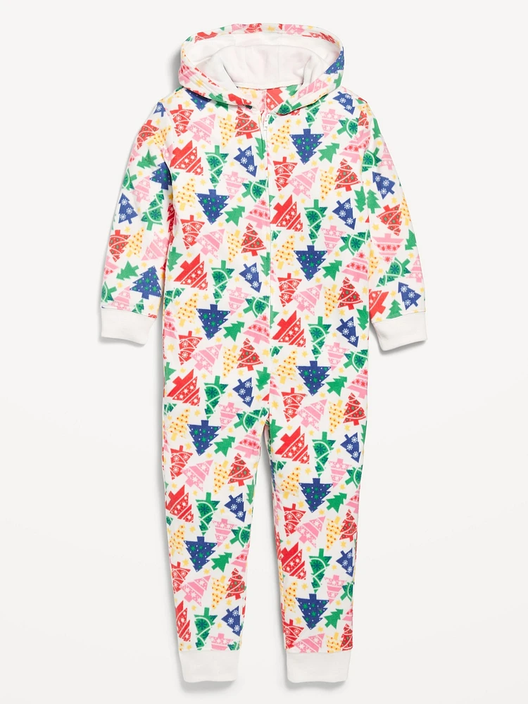 Printed Microfleece Hooded One-Piece Pajamas for Girls