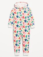 Printed Microfleece Hooded One-Piece Pajamas for Girls