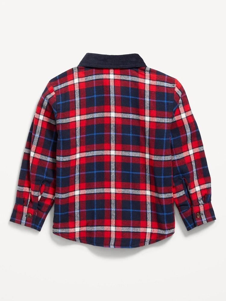 Microfleece-Lined Pocket Flannel Shirt for Toddler Boys