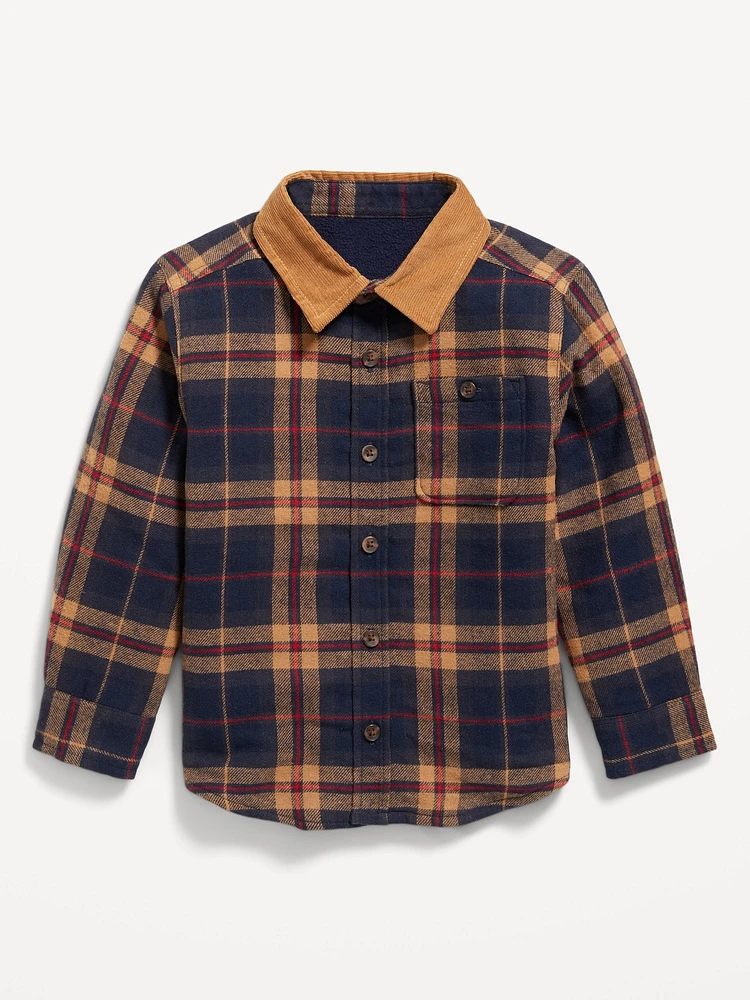 Microfleece-Lined Pocket Flannel Shirt for Toddler Boys