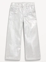 High-Waisted Baggy Silver Shine Wide-Leg Jeans for Toddler Girls