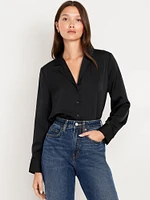 Satin Cropped Button-Down Shirt