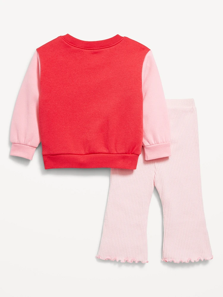 Cozy Fleece Embroidered Patch Sweatshirt and Leggings Set for Baby