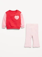 Cozy Fleece Embroidered Patch Sweatshirt and Leggings Set for Baby