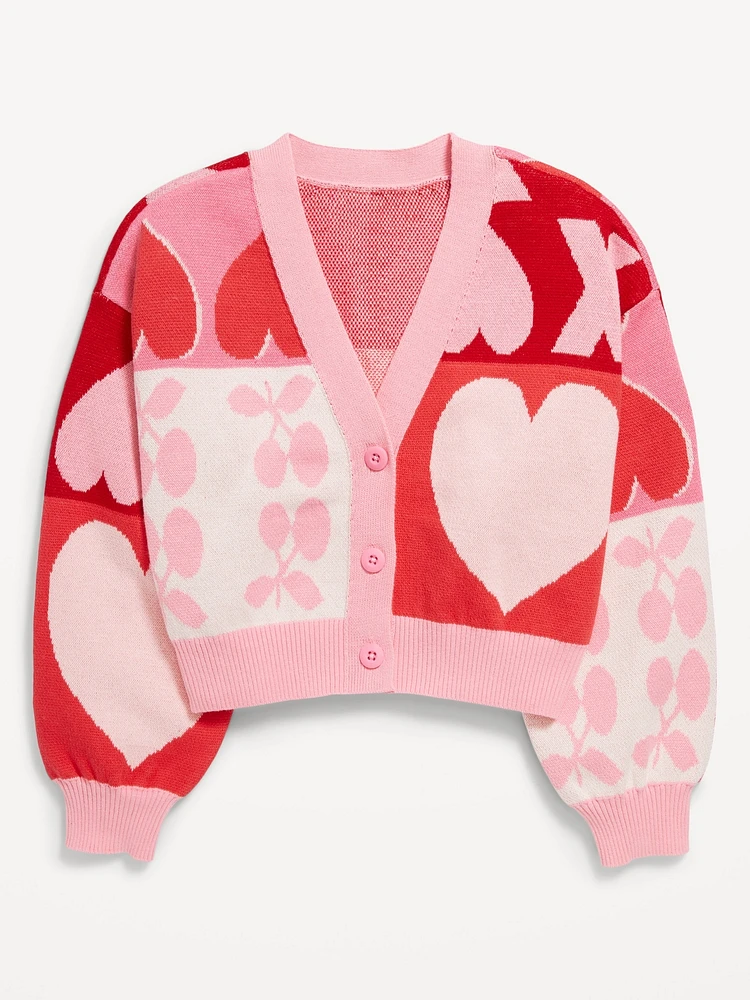 Printed Button-Front Cardigan Sweater for Girls