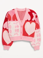 Printed Button-Front Cardigan Sweater for Girls