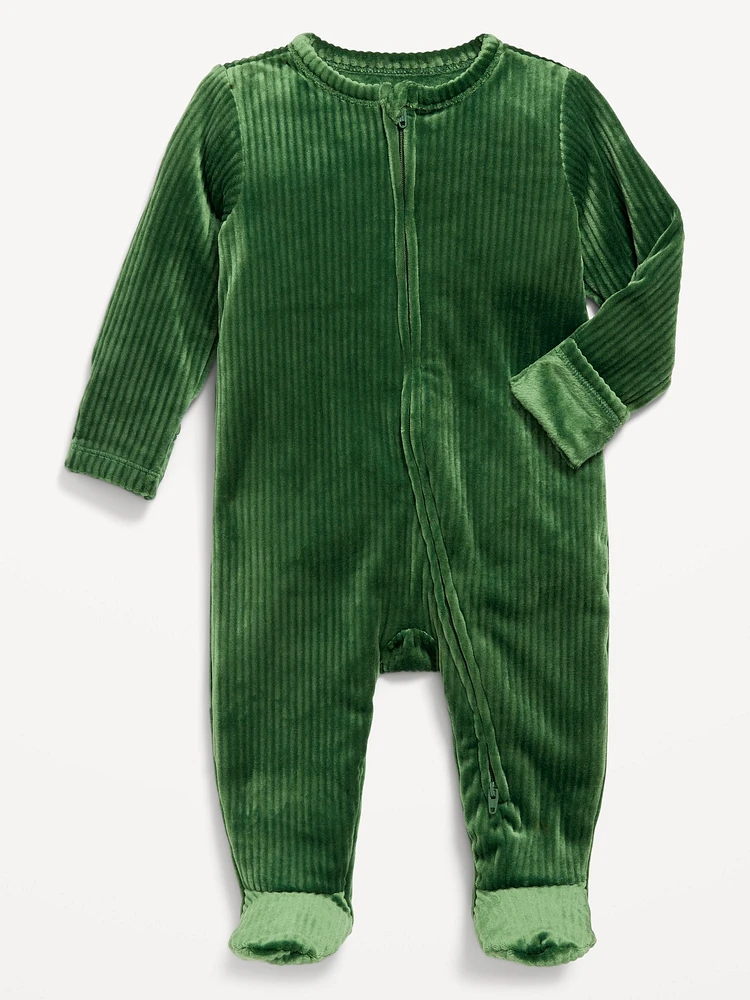 Velour 2-Way-Zip Sleep & Play Footed One-Piece for Baby