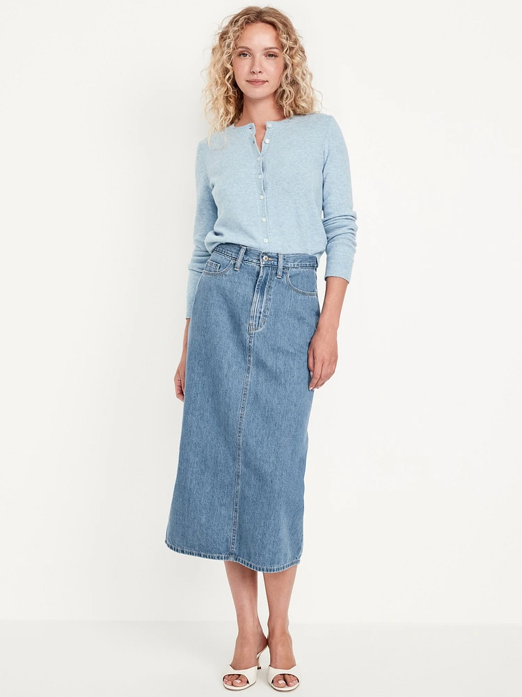 High-Waisted Wow Jean Midi Skirt