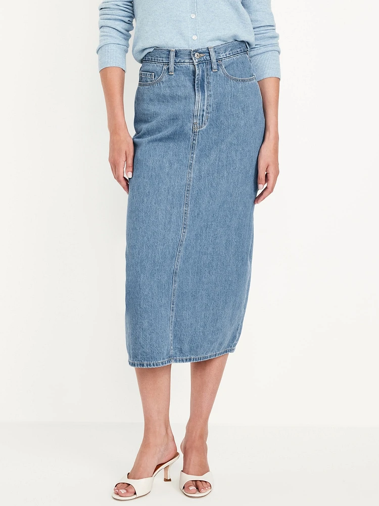 High-Waisted Wow Jean Midi Skirt