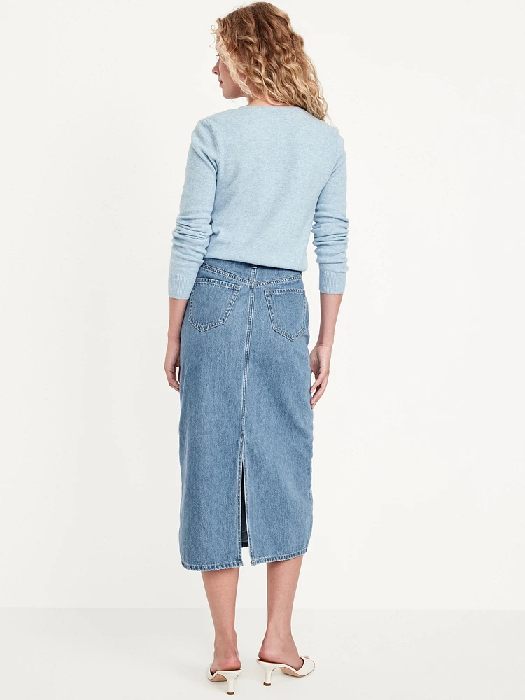 High-Waisted Wow Jean Midi Skirt