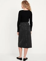 High-Waisted Button-Front Jean Midi Skirt