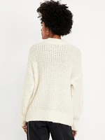 Loose Shaker-Stitch Tunic Sweater