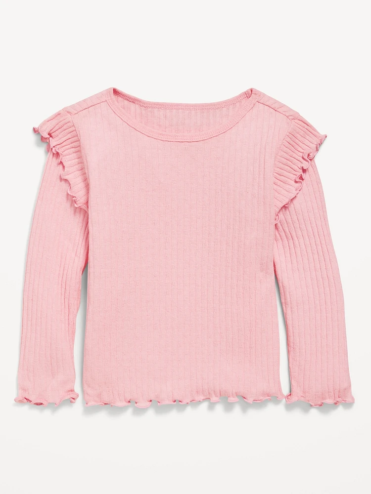 Long-Sleeve Ruffle Pointelle Top for Toddler Girls