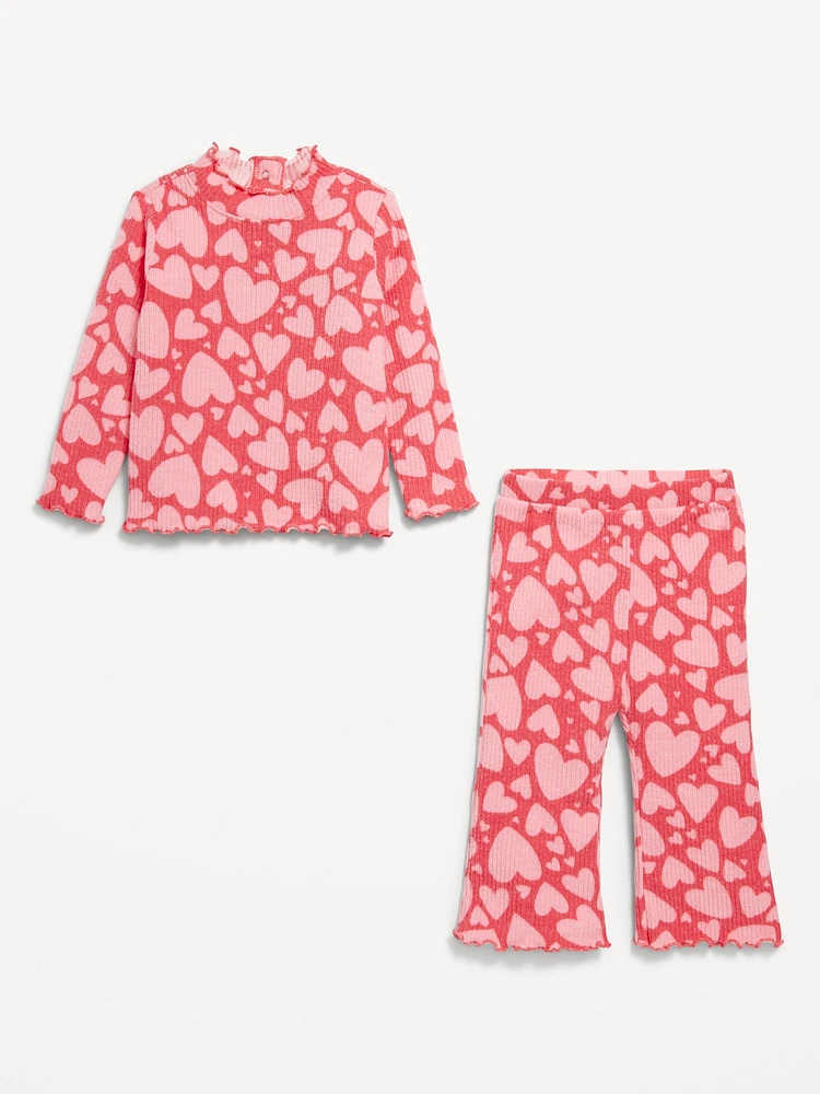 Long-Sleeve Plush Ribbed Top and Flare Pants Set for Baby